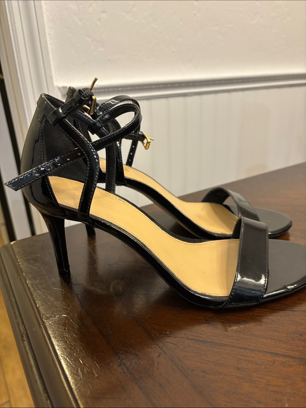 Michael Kors Black Patent Leather Ankle-Strap Heels